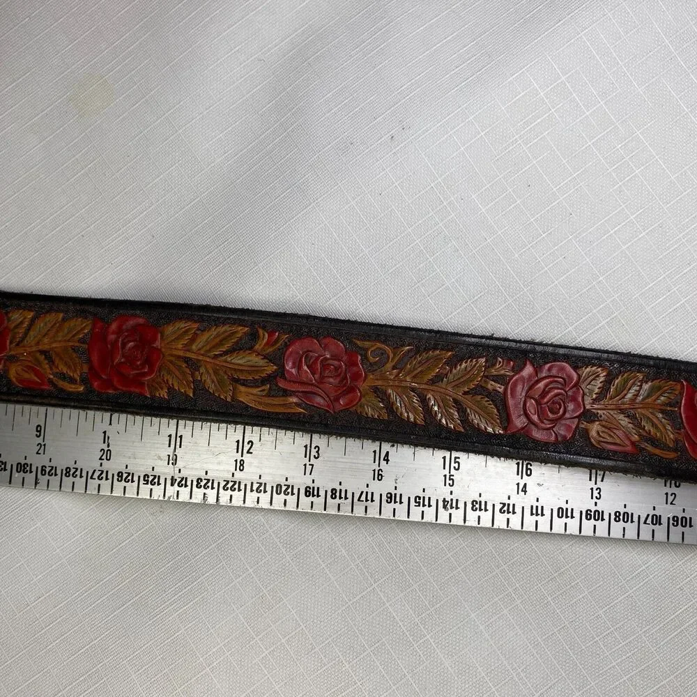 Hand Tooled LEATHER Western Belt "DEAN"! 3D Roses Personalized Handmade Sz 42 - Picture 9 of 16